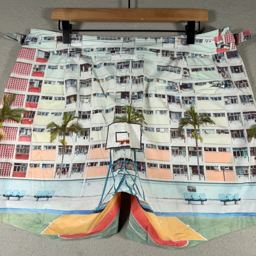 Rwenzori Mens Urban Basketball‎ Court Photo Print Graphic Shorts 36 Multicolor